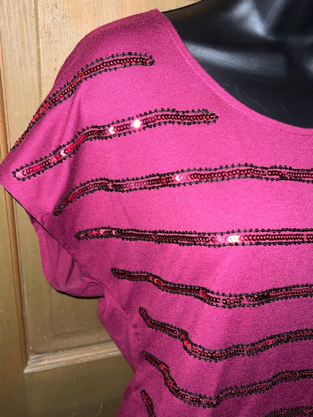 Fuchsia Y2K Sequin Pink Stripe Relax Fit Short Sleeve Lightweight Shirt Size M - Picture 4 of 8